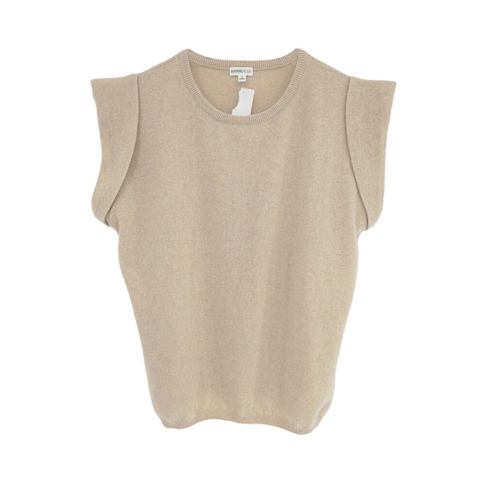 MINNIE ROSE Cashmere Cap Sleeve Knit Tee in Linen M